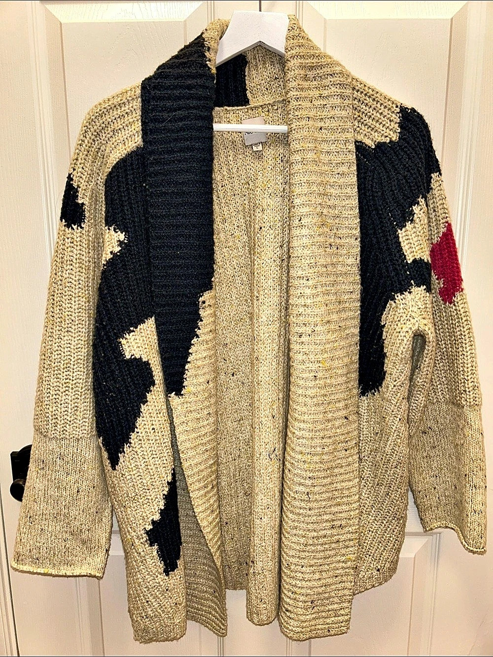 Nic+Zoe Abstract Knit Cardigan in Beige & Black Size Large